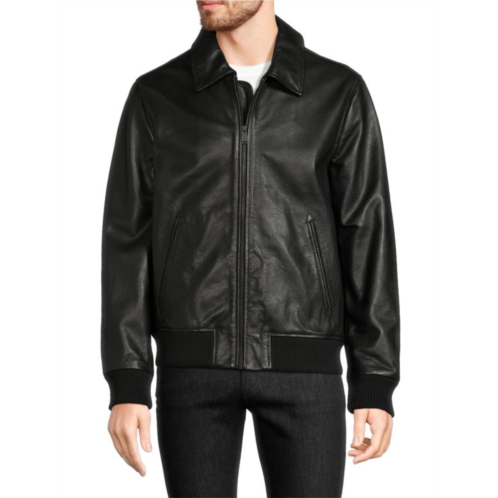 Cole Haan Pebbled Leather Bomber Jacket