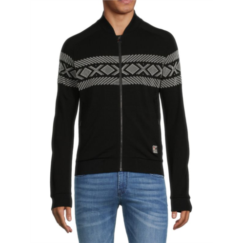Z Zegna Geometric Wool Zip Up Sweater