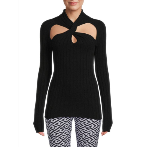 Versace Ribbed Wool Blend Cutout Sweater