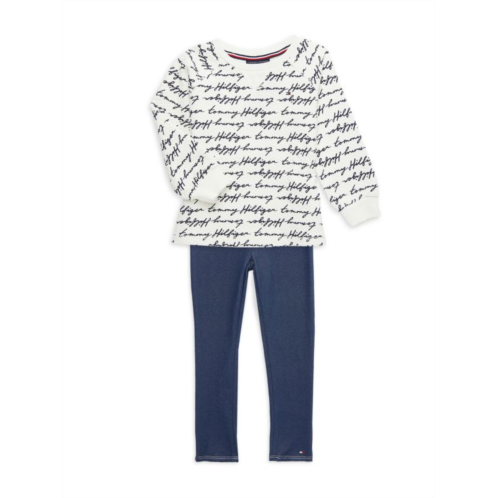 Tommy Hilfiger Little Girls 2-Piece Print Sweatshirt & Pants Set