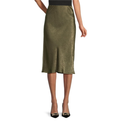 Bobeau Solid Satin Midi Skirt