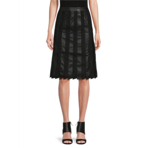 Donna Karan Faux Leather & Faux Suede Pleated Skirt