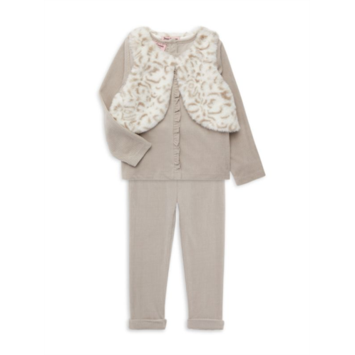 Juicy Couture Baby Girls 3-Piece Faux Fur Vest, Top & Pants Set