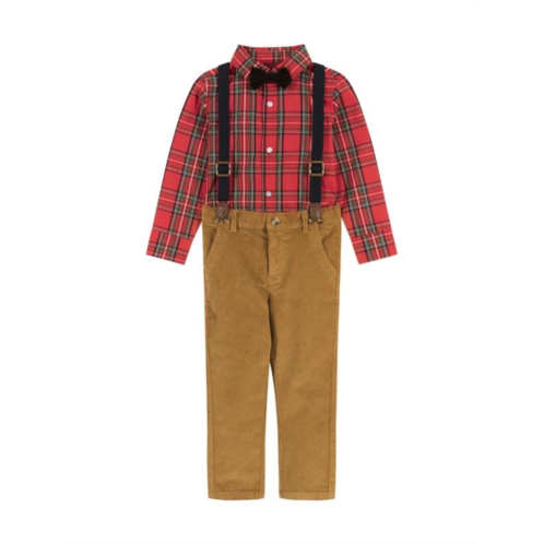Andy & Evan Little Boys 4-Piece Plaid Shirt, Suspenders, Bow Tie & Pants Set