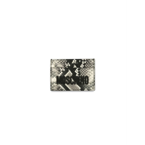 Moschino Snakeskin Print Logo Leather Card Case