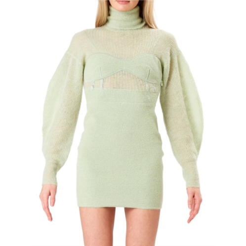 HERVE LEGER Wool Blend Turtleneck Mini Sweater Dress