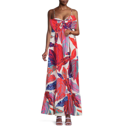 Hutch Bow Leaf Print Maxi Dress