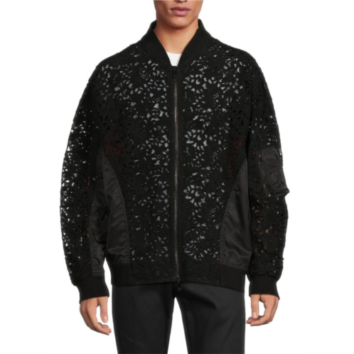 Valentino Embroidered Lace Bomber Jacket