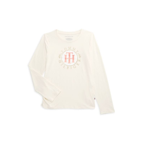 Tommy Hilfiger Girls Reversible Sequin Logo Graphic Tee