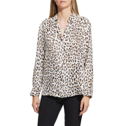 Theory Long Sleeve Leopard Print Blouse