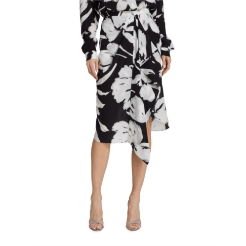 Michael Kors Collection Draped Floral Silk Skirt