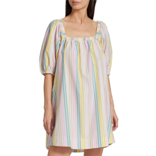 Ganni Stripe Puff Sleeve Mini Dress