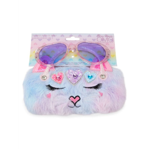 OMG Accessories Girls Gwen Heart 2-Piece Sunglasses & Faux Fur Top Handle Bag Set