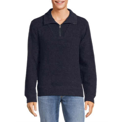 Vince French Terry Virgin Wool Blend Zip Up Pullover