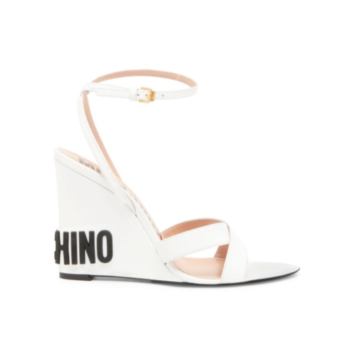 Moschino Leather Ankle Strap Wedge Sandals