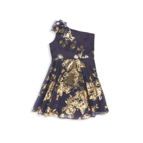 Marchesa Notte Little Girls Floral Foil Print One Shoulder Dress
