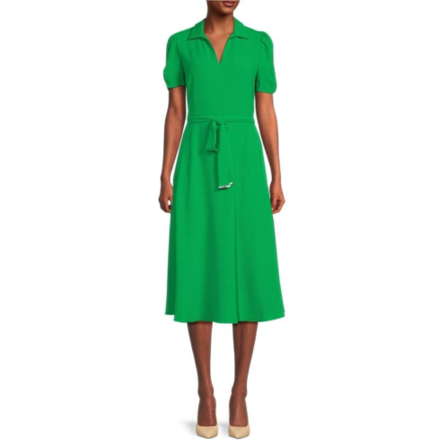 DKNY Ruched Sleeve Belted Midi Dress