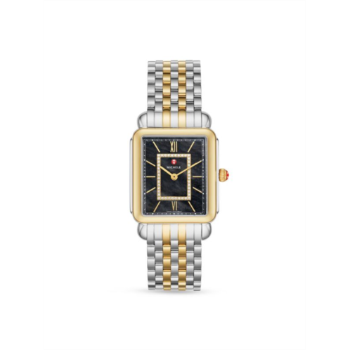 Michele Deco II 32MM Two Tone 18K Goldplated Stainless Steel & Diamond Bracelet Watch