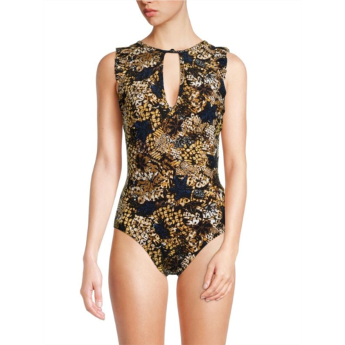 Amoressa by Miraclesuit Bambu Rococo Print Ruffle Trim One-Piece Swimsuit