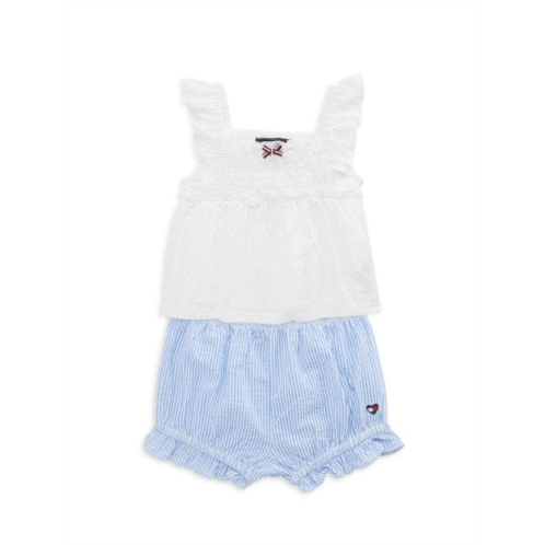 Tommy Hilfiger Baby Girls 2-Piece Embroidered Top & Striped Shorts Set