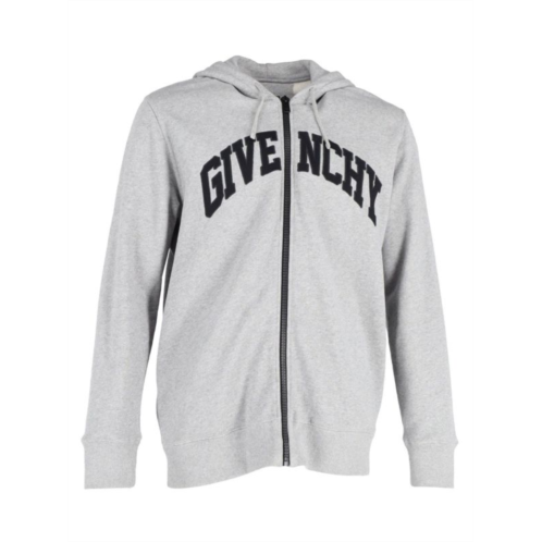 Givenchy Logo Zipped Hoodie In Grey Cotton