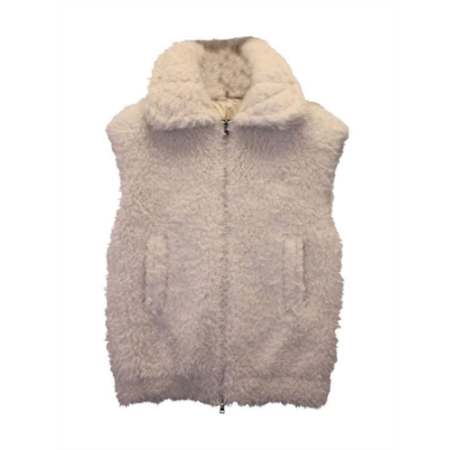 Moncler Achard Waistcoat In Cream Polyester Faux Fur