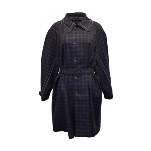 Marni Belted Checked Coat In Black And Blue Virgin Wool