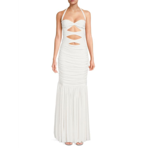 Norma Kamali Peekaboo Ruched Cut Out Fishtail Gown