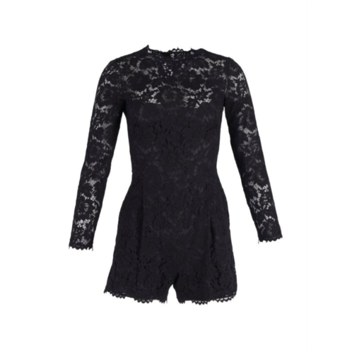 Valentino Garavani Lace Long-Sleeve Playsuit In Black Cotton