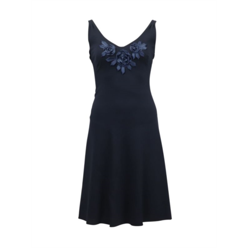 Moschino Dress With Rose Applique In Navy Blue Triacetate