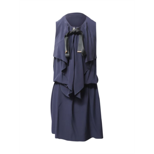 Marni Sleeveless Ribbon Embellished Dress In Navy Blue Silk