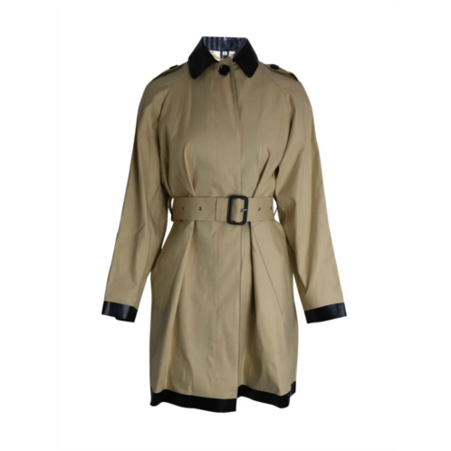 Burberry Leather-Trim Car Coat In Beige Cotton