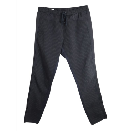 Dries Van Noten Pin Stripe Drawstring Pants In Black Cotton Linen