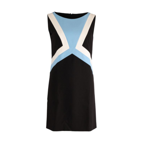 Emilio Pucci Shift Dress With Blue And White Panel In Black Wool