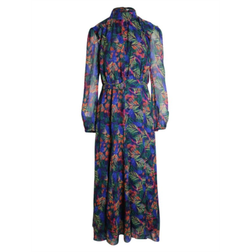 Saloni Jacqui B Dress Feather Fern Print In Blue Silk
