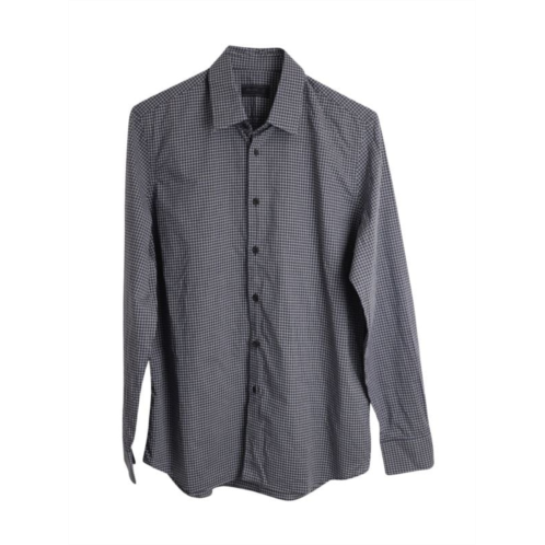 Prada Grid Print Button Down Shirt In Gray Cotton