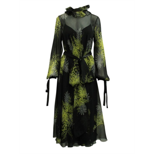 Valentino Loose Fitting Long Sleeved Yellow Print Dress