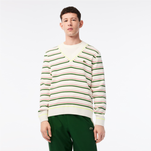 Lacoste Mens Made In France Striped V-Neck Sweater