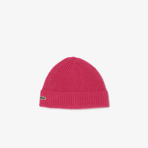 Lacoste Womens Ribbed Knit Cashmere Beanie