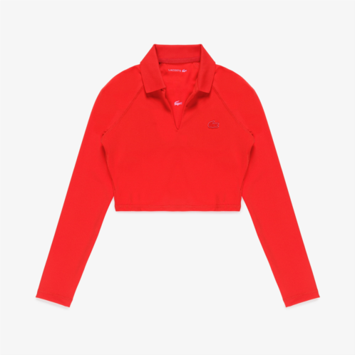 Lacoste Womens Long Sleeve Cropped Polo Shirt