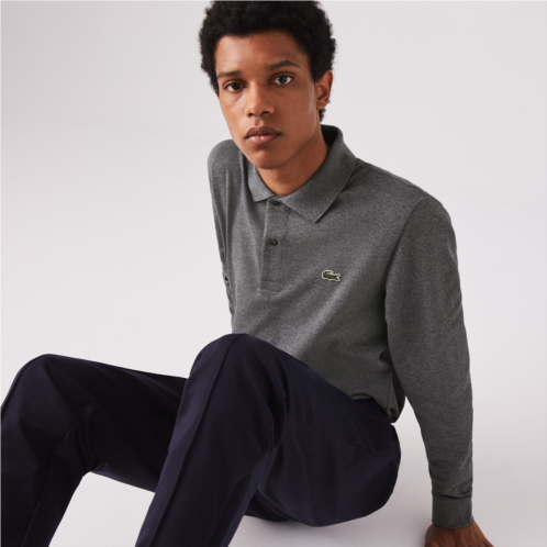 Lacoste Mens Long Sleeve Heathered Cotton Polo