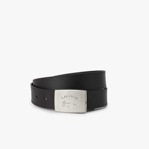 Lacoste Mens Leather Belt with Logo Engraved Buckle