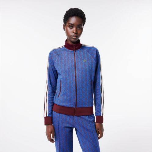 Lacoste Womens High-Neck Zip-Up Jacquard Monogram Sweatshirt
