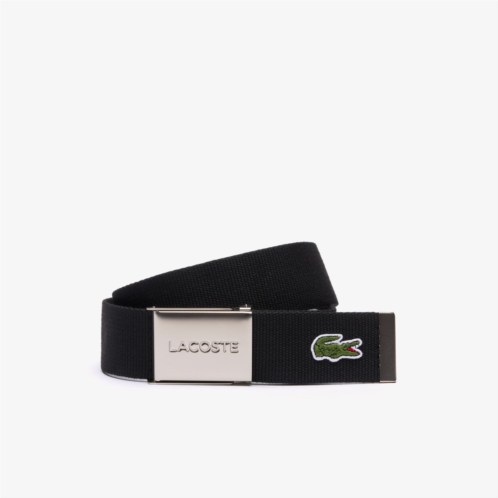 Lacoste Mens Engraved Buckle Woven Fabric Belt
