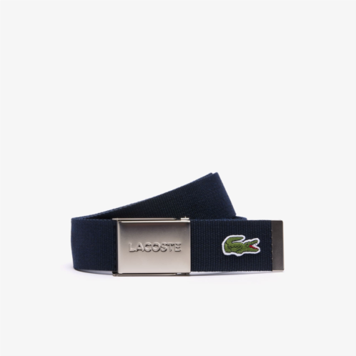 Lacoste Mens Engraved Buckle Woven Fabric Belt