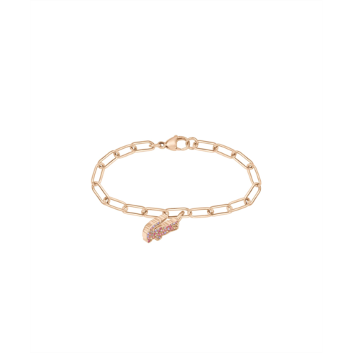 Lacoste Womens Pink Crystal Croc Pendant Gold Bracelet