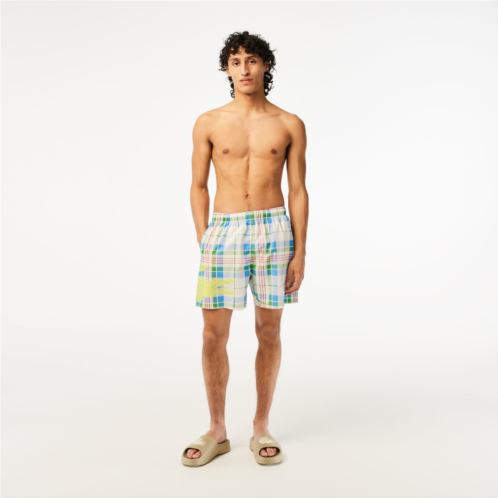 Lacoste Mens Quick-Dry Checked Swim Trunks