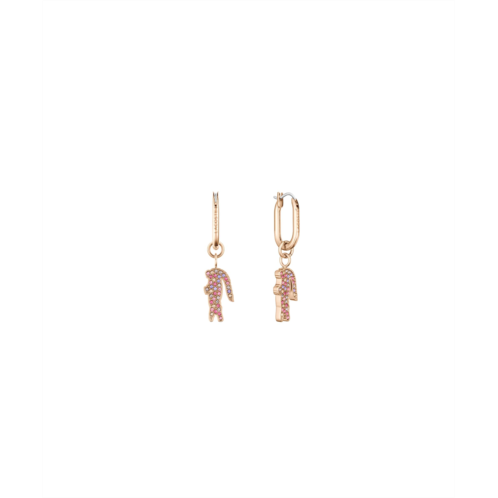 Lacoste Womens Pink Crystal Croc Pendant Gold Earrings