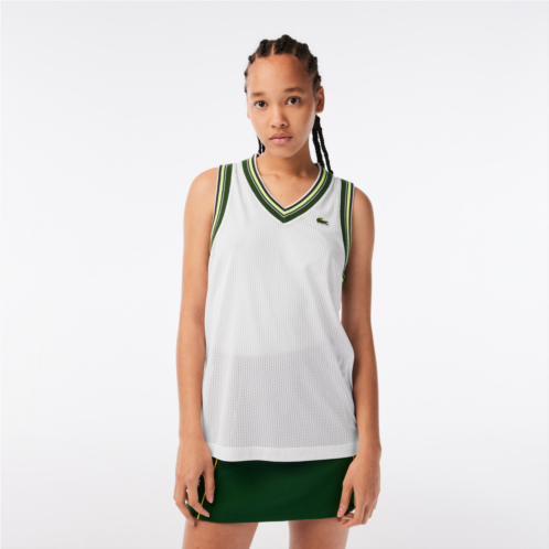 Lacoste Womens Contrast V Neck Tank Top