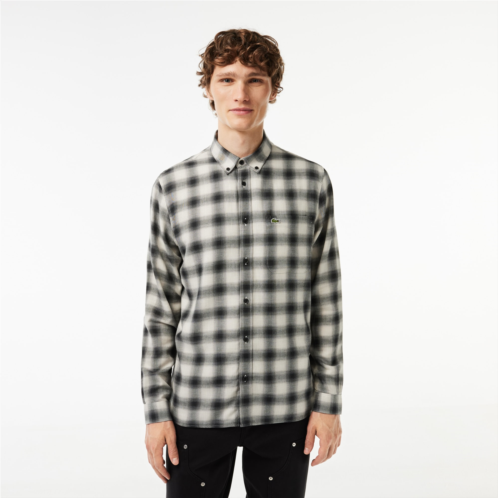Lacoste Mens Cotton and Wool Blend Checked Flannel Shirt